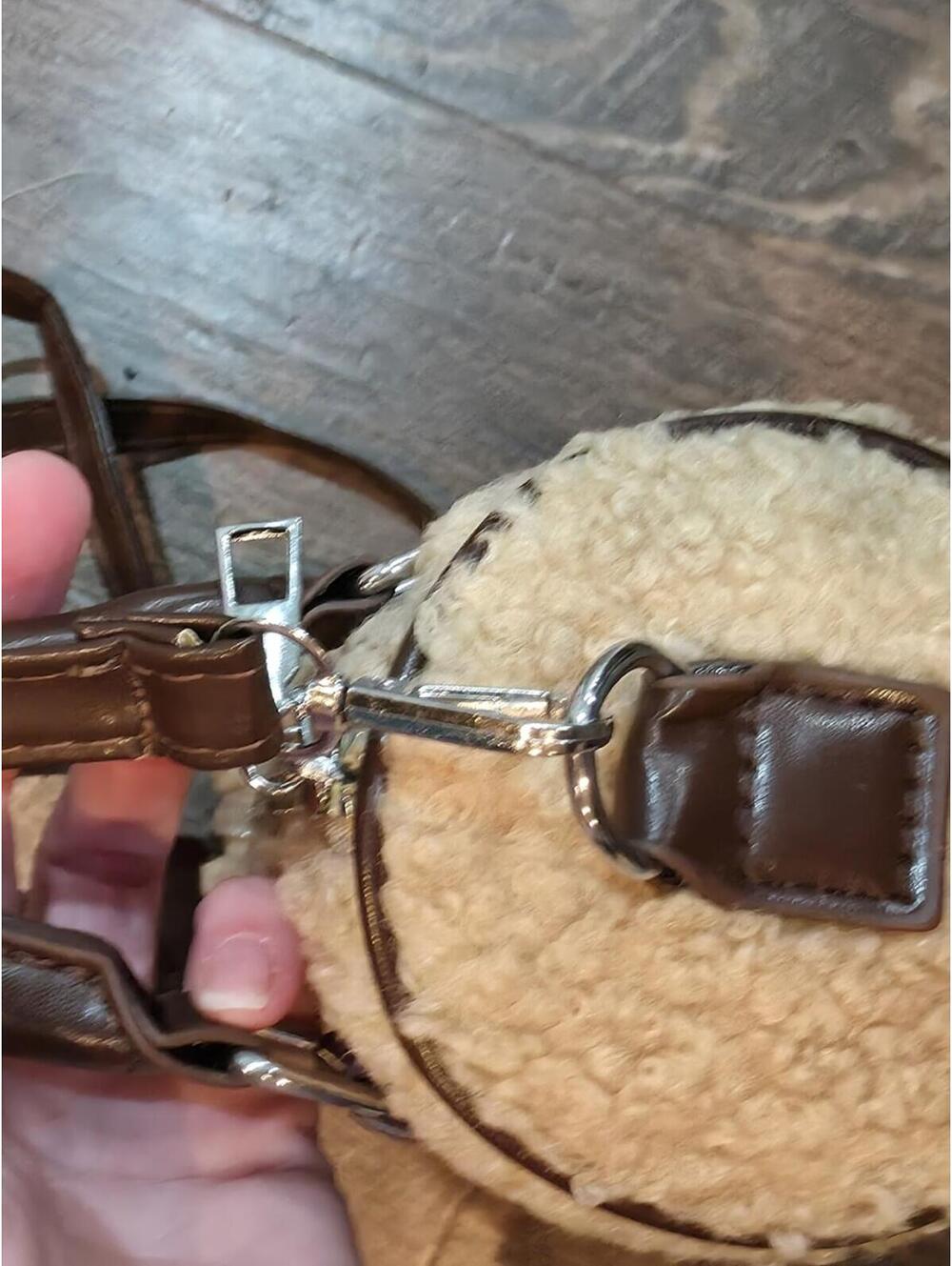 Hello Kitty Faux Shearling Barrel Crossbody Bag - Beige and Brown - Picture 5 of 8